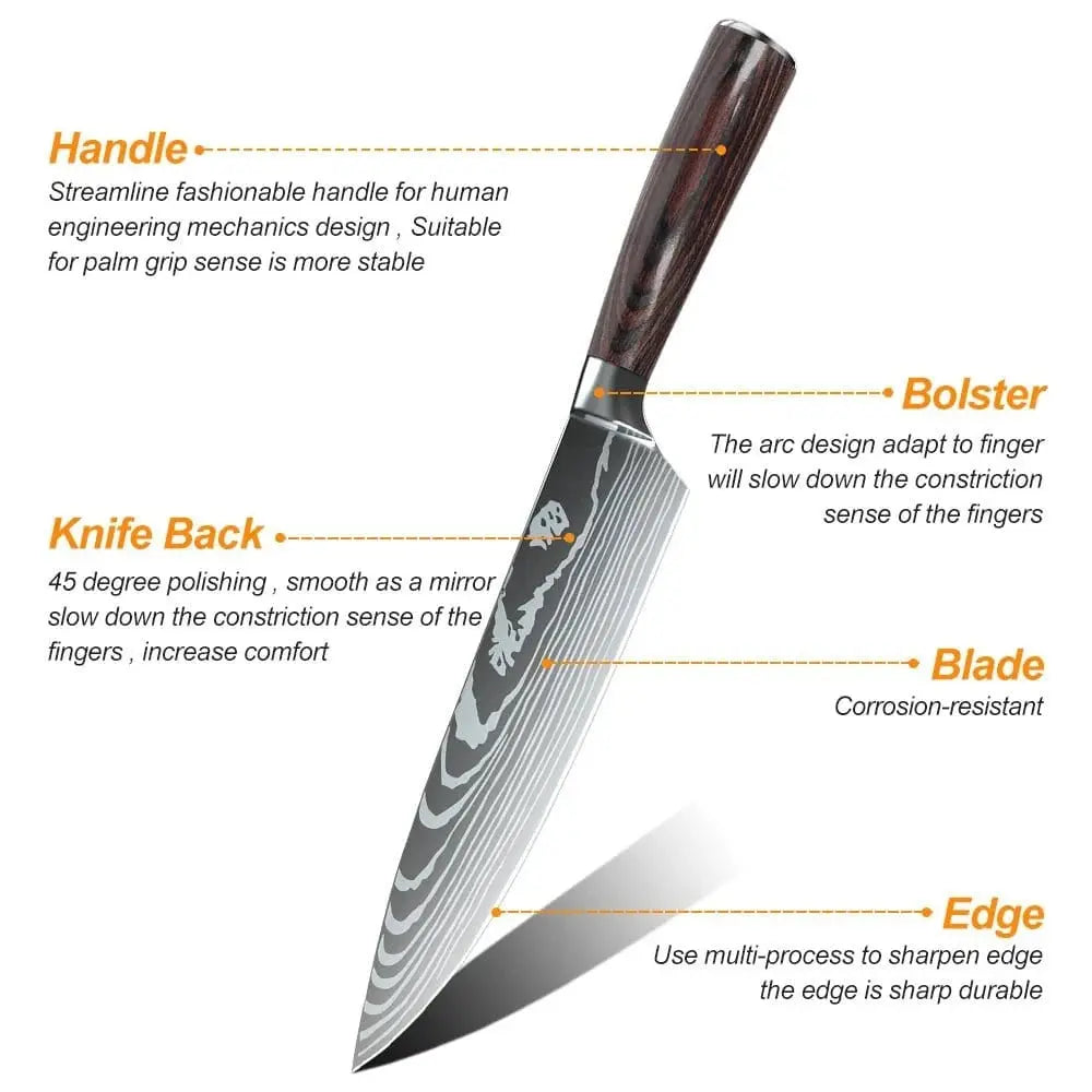 8/10 - Piece Japanese Kitchen Knife Set – Laser Damascus, High - Carbon Steel, Gift Box - KitchenKlout