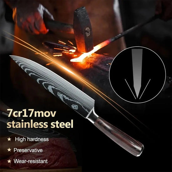 8/10 - Piece Japanese Kitchen Knife Set – Laser Damascus, High - Carbon Steel, Gift Box - KitchenKlout