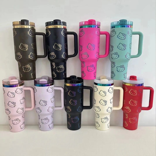 Cute Kitty Insulated Tumbler – Straw Lid & Handle