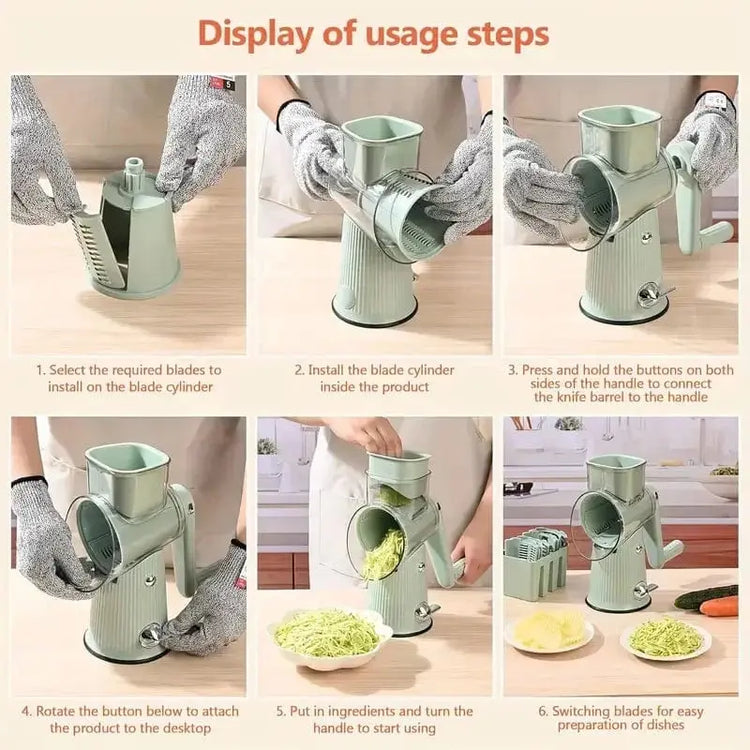 Rotary Cheese Grater – 4 Interchangeable Blades for Shredding, Slicing, Grating KitchenKlout
