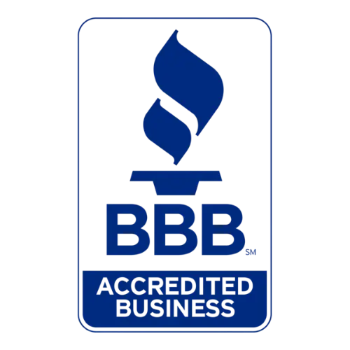 Blue BBB Accredited Business logo on a white background