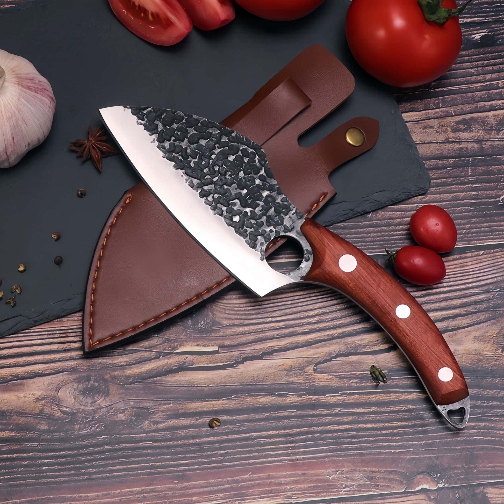 Boning Knife Leather Sheath Hand Forged Cleaver Knife Carbon Steel Meat Butcher Chef Knife Fishing Filet Knife Outdoor BBQ Tools - KitchenKlout