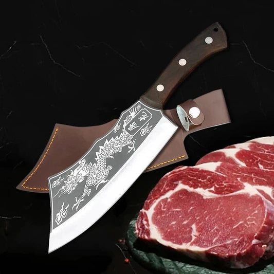 Butcher Knife Carbon Steel Kitchen Chopping Slicing Professional Chef Meat Cleaver Handmade Cooking Cutter - KitchenKlout