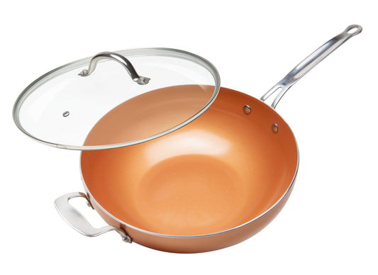 Ceramic Wok by MASTERPAN - Copper Color With Lid | KitchenKlout Woks & Stir Fry