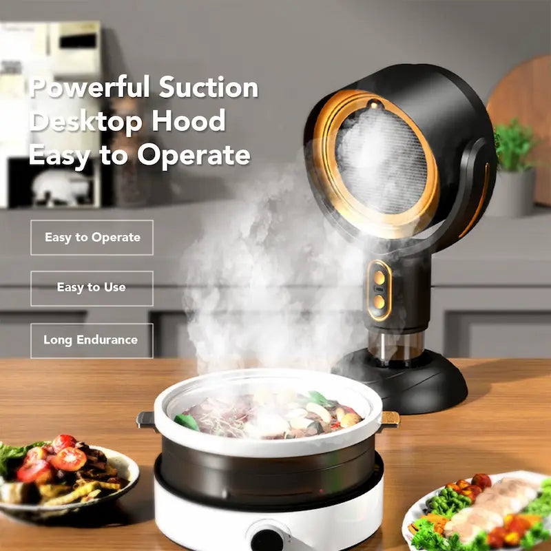 Desktop Range Hood for Kitchen - 2 Speed Negative Ion USB Rechargeable