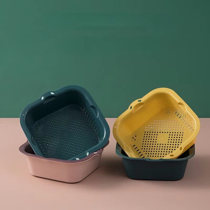 Double - Layer Kitchen Sink Drain Basket for Fruits and Vegetables - Multi - Functional Washing Bowl and Storage Container - KitchenKlout