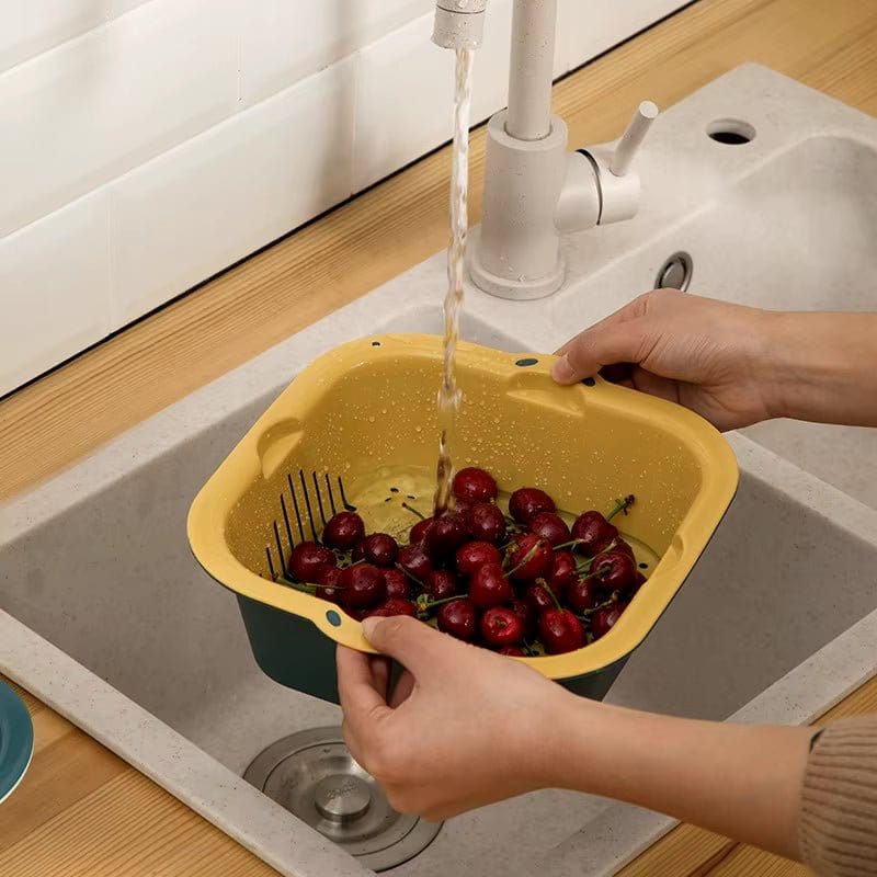 Double - Layer Kitchen Sink Drain Basket for Fruits and Vegetables - Multi - Functional Washing Bowl and Storage Container - KitchenKlout