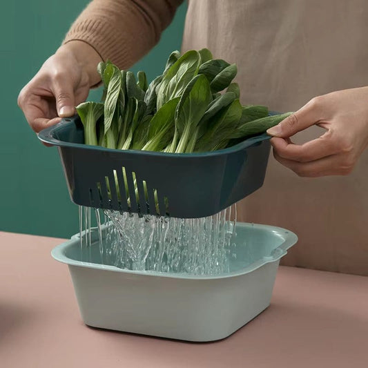 Double - Layer Kitchen Sink Drain Basket for Fruits and Vegetables - Multi - Functional Washing Bowl and Storage Container - KitchenKlout
