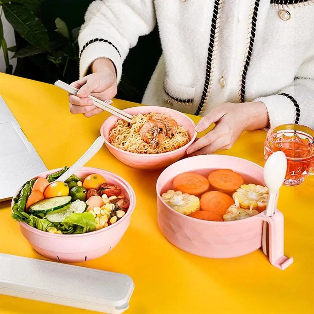 Eco - Bowl, With Tableware Large Capacity Environmentally Friendly Wheat Straw Draining Water Bowl Handle Anti - scalding - KitchenKlout