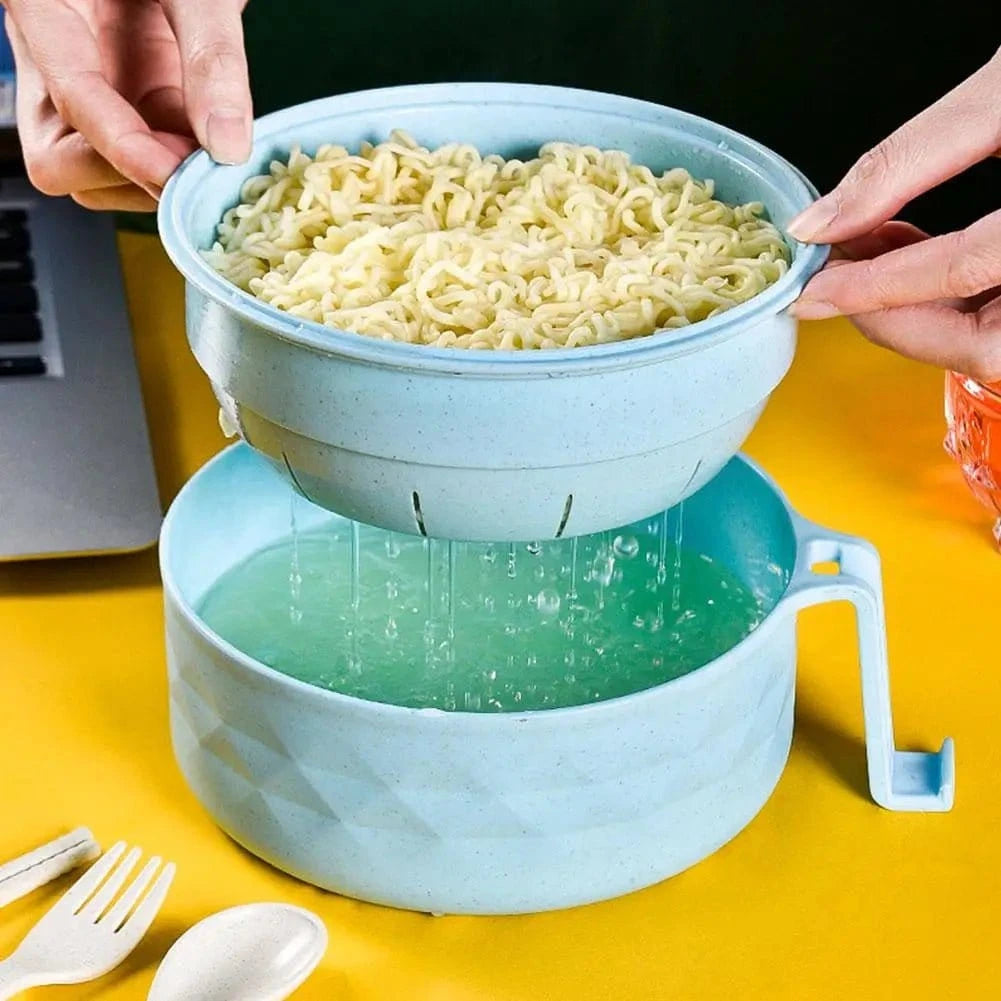 Eco - Bowl, With Tableware Large Capacity Environmentally Friendly Wheat Straw Draining Water Bowl Handle Anti - scalding - KitchenKlout