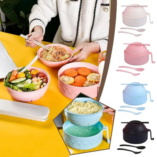 Eco - Bowl, With Tableware Large Capacity Environmentally Friendly Wheat Straw Draining Water Bowl Handle Anti - scalding - KitchenKlout