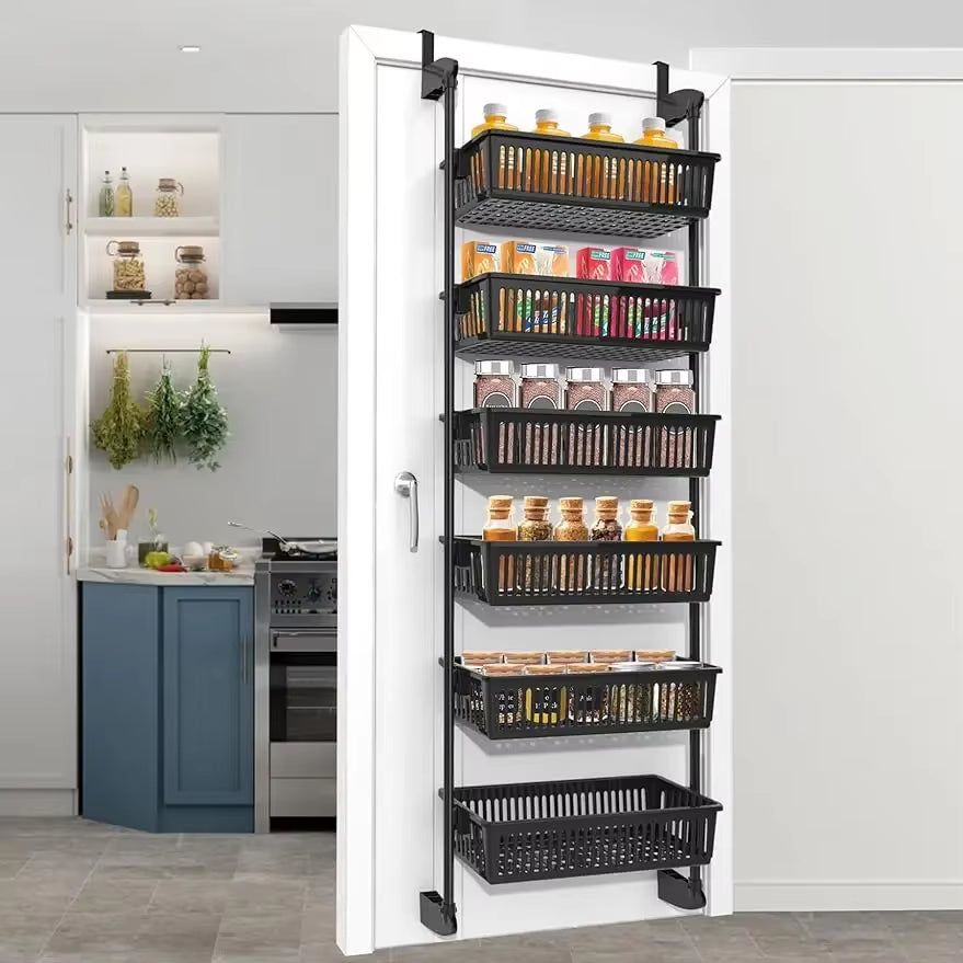 Over-the-Door Pantry Organizer with 6-Tier Adjustable Baskets - Heavy-Duty Metal Wall Mount