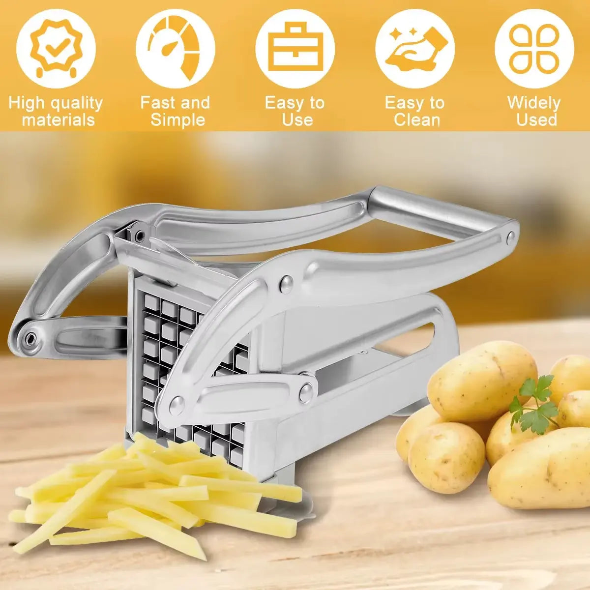 French Fry Cutter, Potato Slicer - Stainless Steel Manual Prep Tool