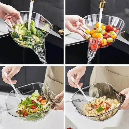 Fruit & Vegetable Washing Drain Basket - Clear Colander, Multifunction