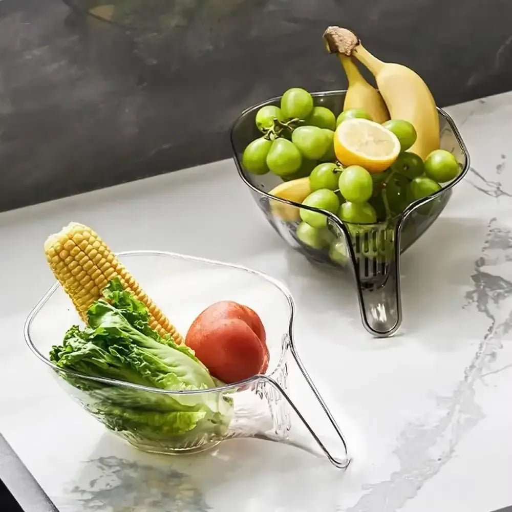 Fruit & Vegetable Washing Drain Basket - Clear Colander, Multifunction