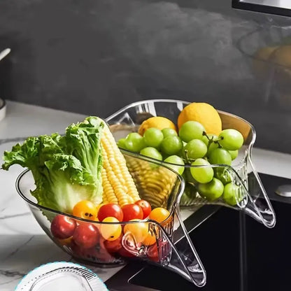 Fruit & Vegetable Washing Drain Basket - Clear Colander, Multifunction