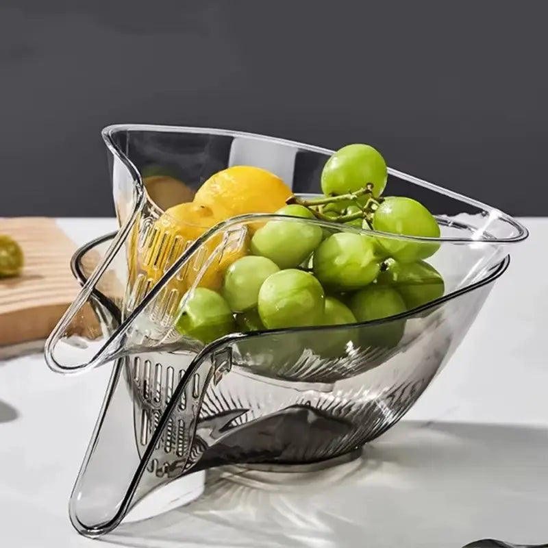 Fruit & Vegetable Washing Drain Basket - Clear Colander, Multifunction