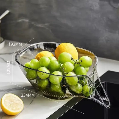Fruit & Vegetable Washing Drain Basket - Clear Colander, Multifunction