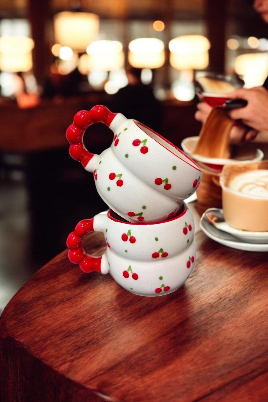 Handmade Ceramic Cherry Mugs Set Kitchen Accessories