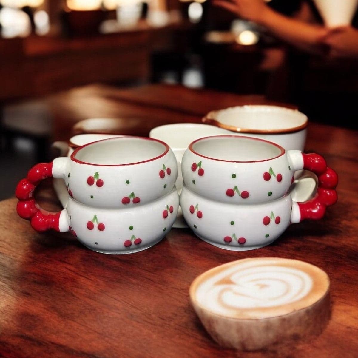 Handmade Ceramic Cherry Mugs Set Kitchen Accessories