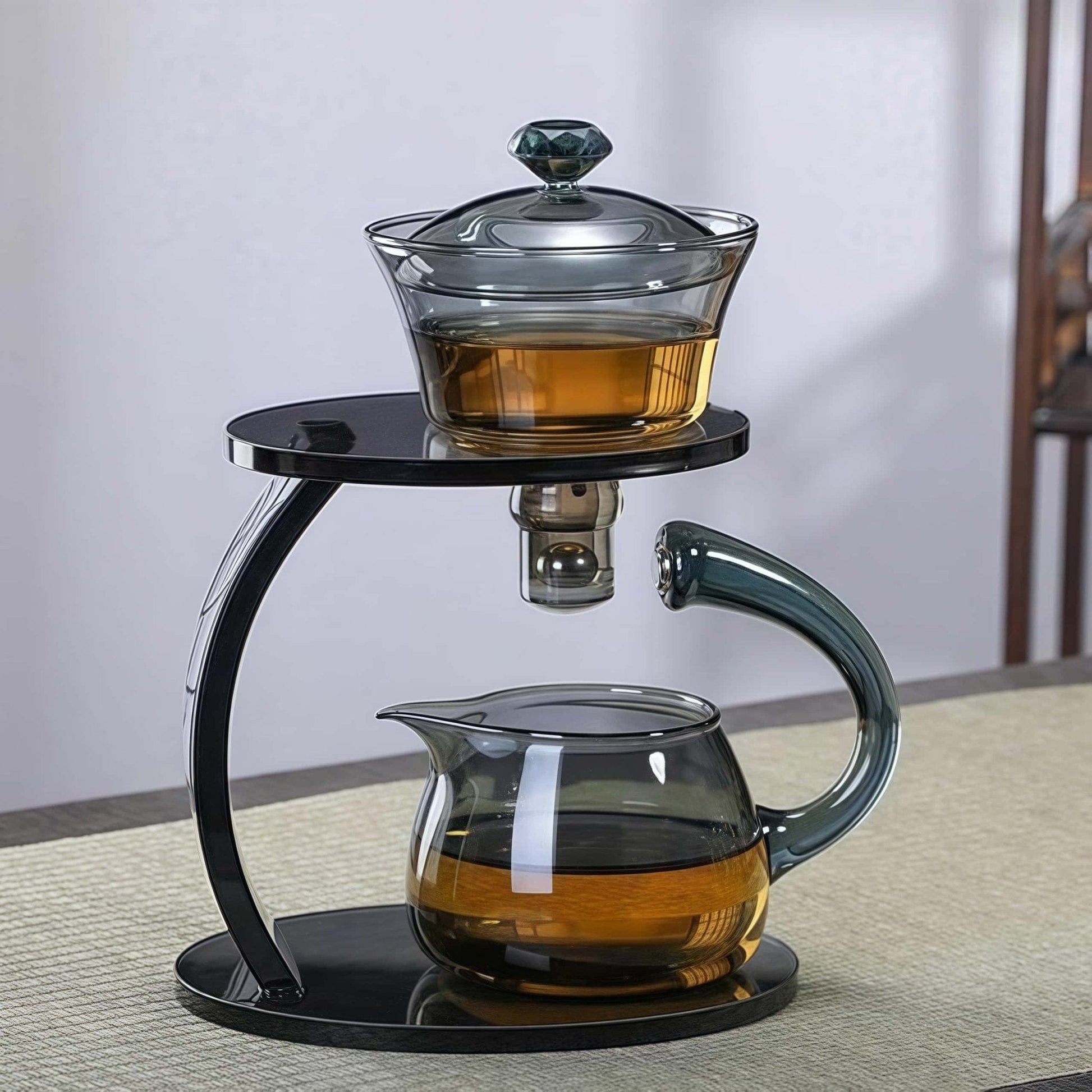 Heat - Resistant Glass Tea Set Magnetic Water Diversion Rotating Cover Bowl Automatic Tea Maker Lazy Kungfu Teapot Drinking - KitchenKlout