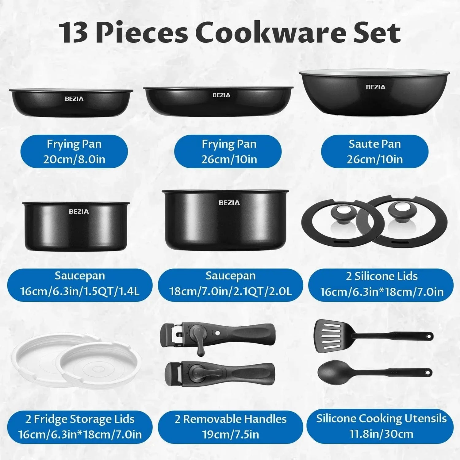 Induction Cookware with Healthy Ceramic Coating, Nonstick Pots and Pans Set 13pcs with Detachable Handles - KitchenKlout