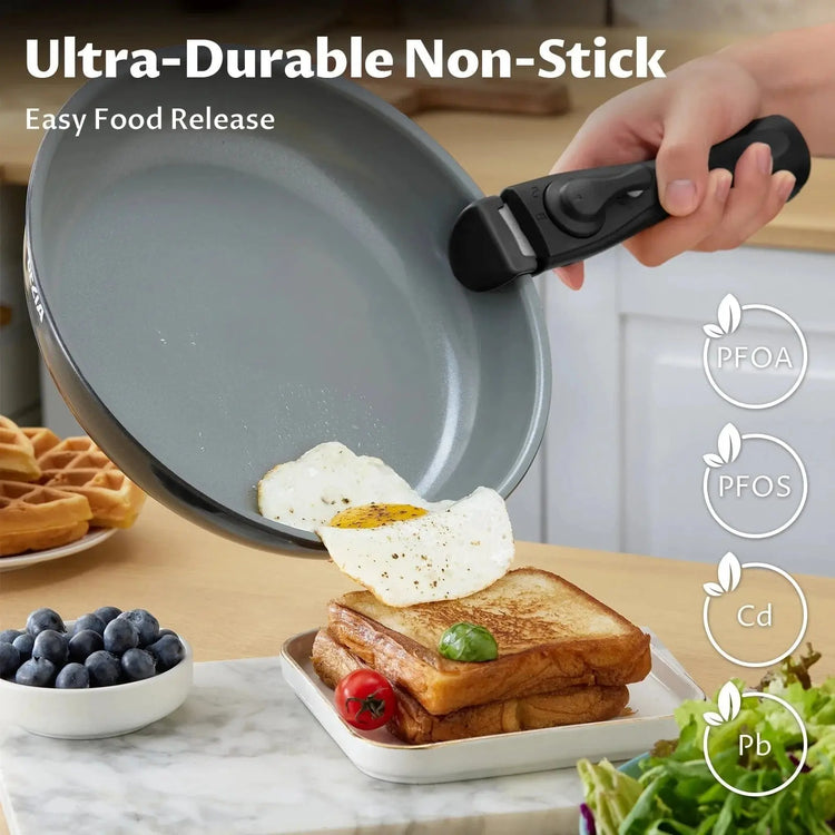 Induction Cookware with Healthy Ceramic Coating, Nonstick Pots and Pans Set 13pcs with Detachable Handles - KitchenKlout