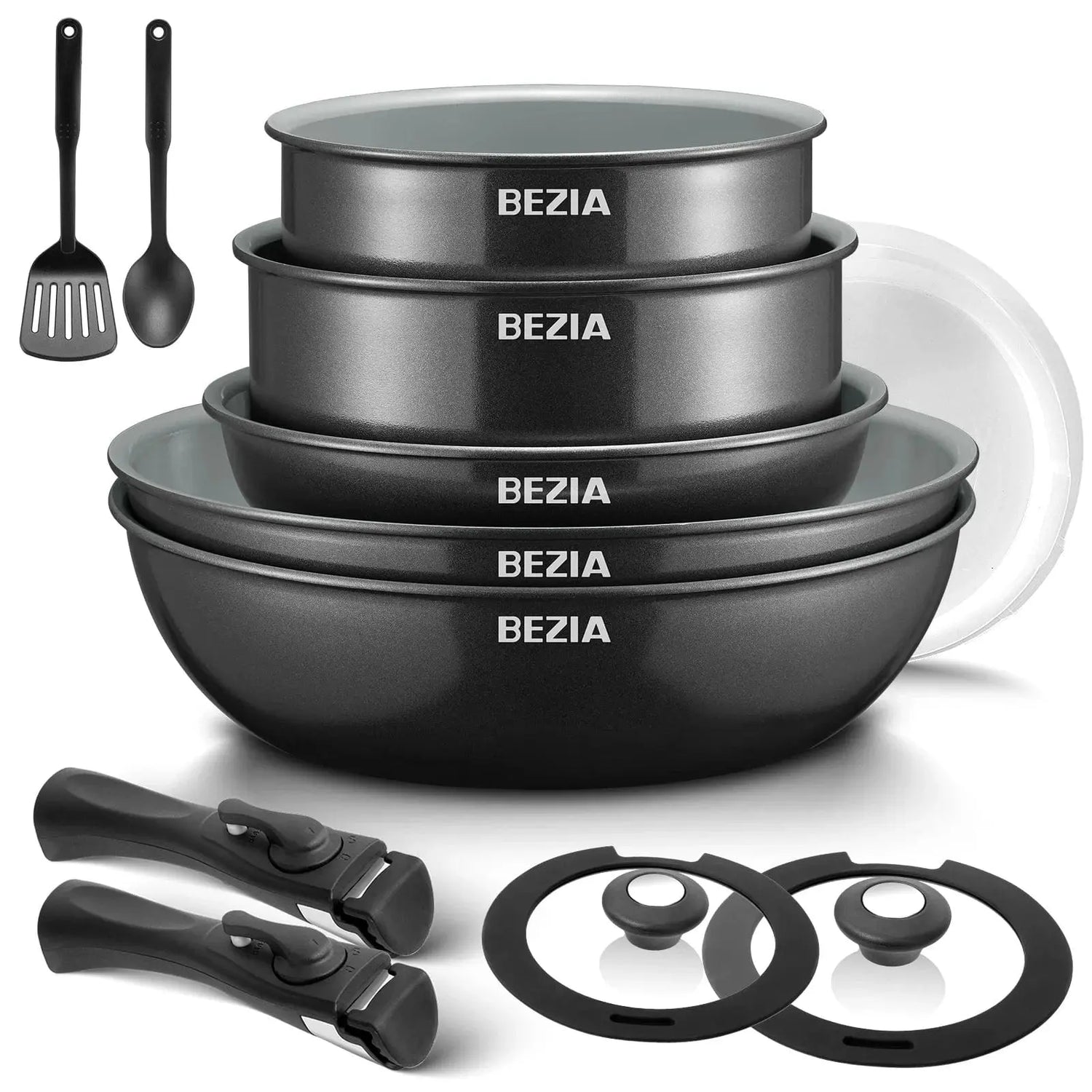 Induction Cookware with Healthy Ceramic Coating, Nonstick Pots and Pans Set 13pcs with Detachable Handles - KitchenKlout