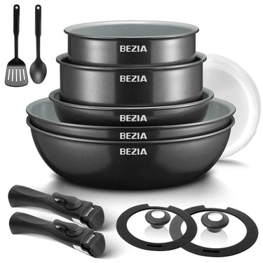 Induction Cookware with Healthy Ceramic Coating, Nonstick Pots and Pans Set 13pcs with Detachable Handles - KitchenKlout