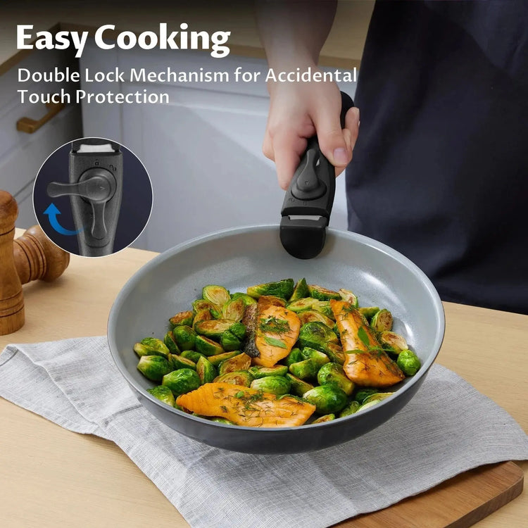 Induction Cookware with Healthy Ceramic Coating, Nonstick Pots and Pans Set 13pcs with Detachable Handles - KitchenKlout