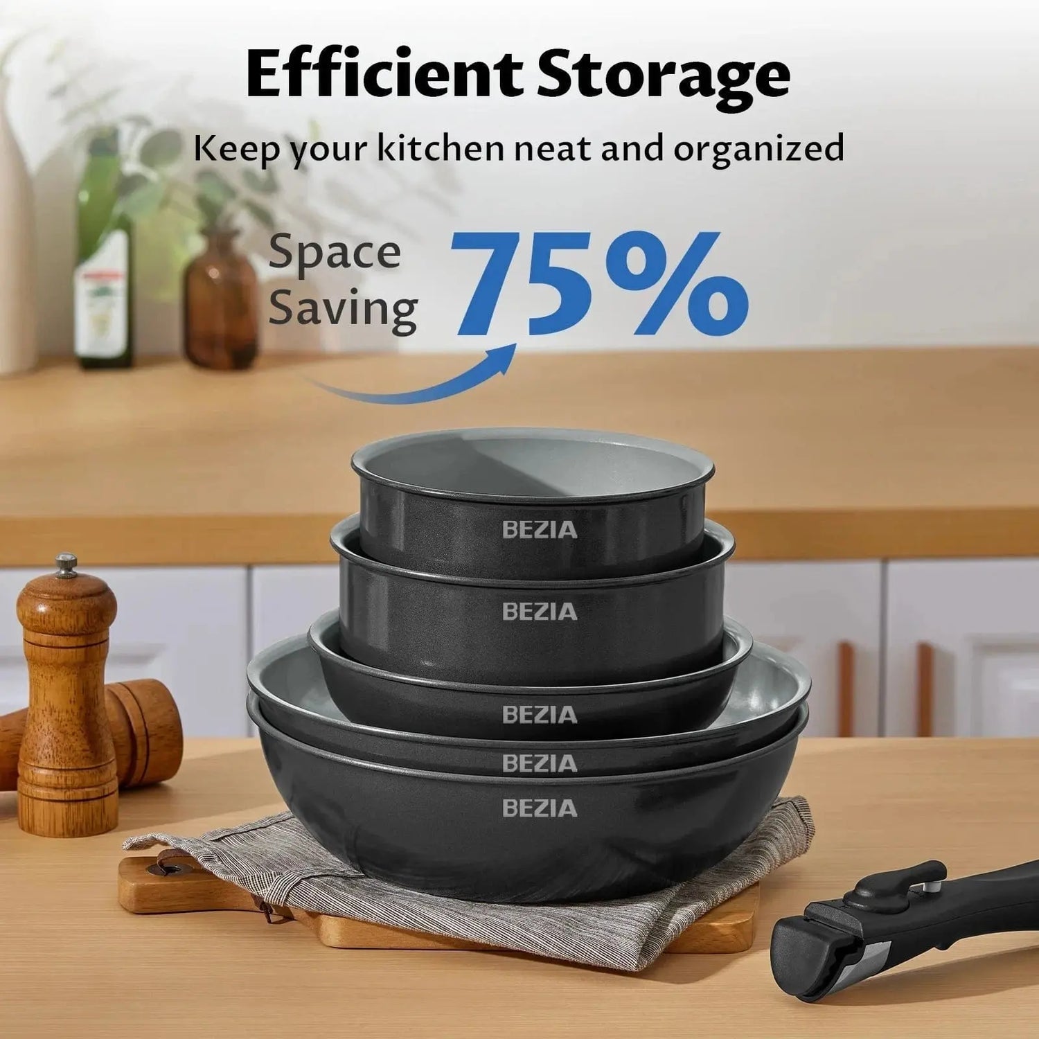 Induction Cookware with Healthy Ceramic Coating, Nonstick Pots and Pans Set 13pcs with Detachable Handles - KitchenKlout