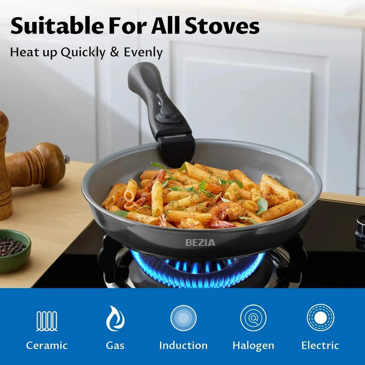Induction Cookware with Healthy Ceramic Coating, Nonstick Pots and Pans Set 13pcs with Detachable Handles - KitchenKlout