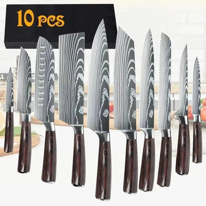 Japanese Knife Set 8/10-Piece Damascus look Knife Set | KitchenKlout