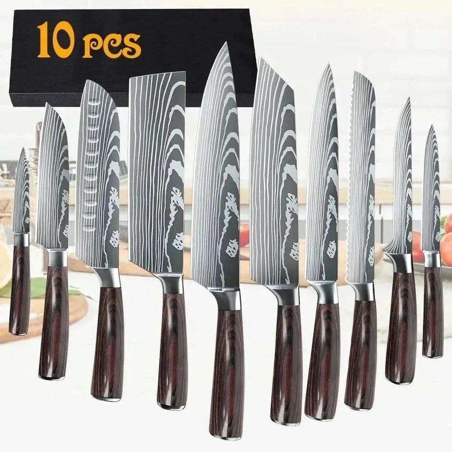 Japanese Knife Set 8/10-Piece Damascus look Knife Set | KitchenKlout