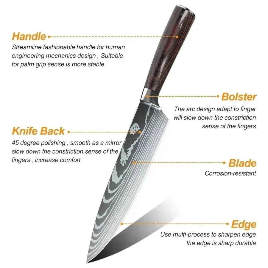 Japanese Knife Set 8/10-Piece Damascus look Knife Set | KitchenKlout