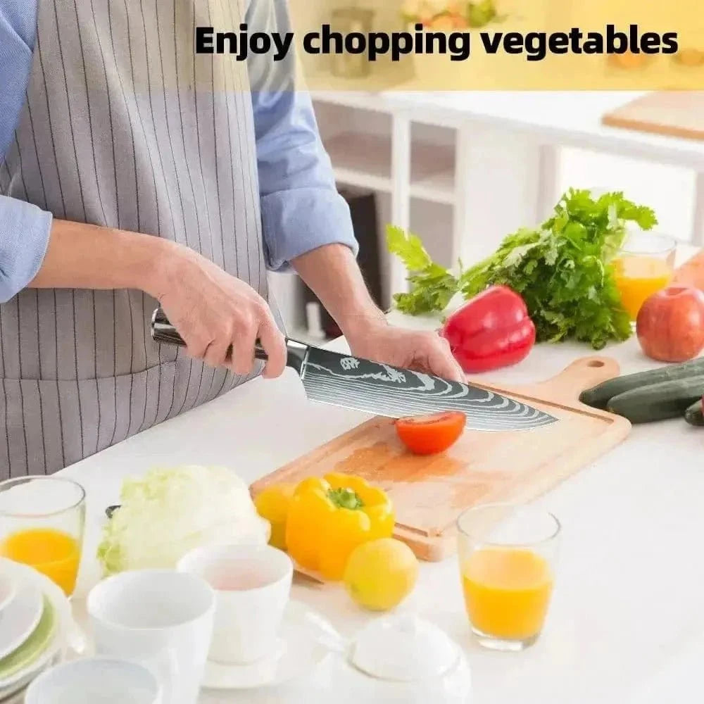 Japanese Knife Set 8/10-Piece Damascus look Knife Set | KitchenKlout