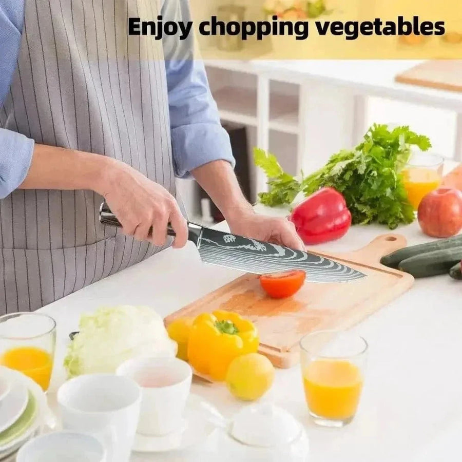 Japanese Knife Set 8/10-Piece Damascus look Knife Set | KitchenKlout