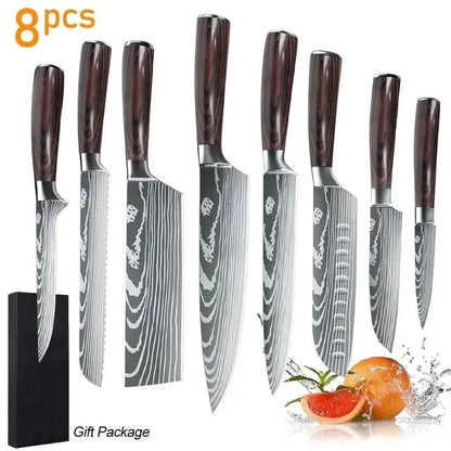 Japanese Knife Set 8/10-Piece Damascus look Knife Set | KitchenKlout