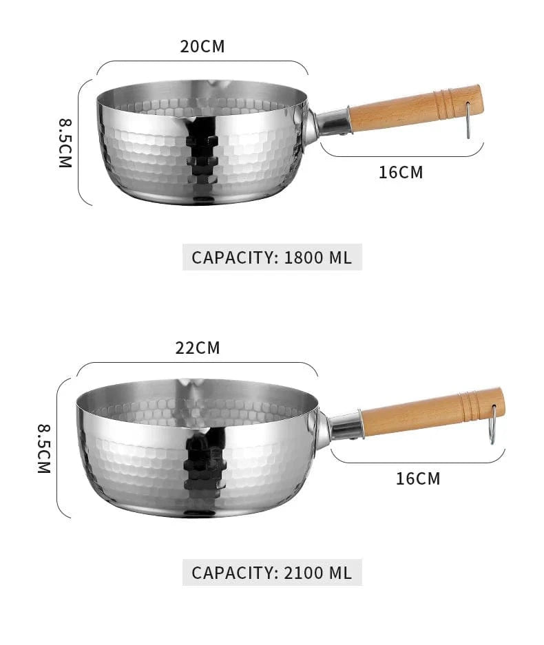Japanese Snowflake Stainless Steel Pot - Non - Stick, Uncoated, with Spout for Cooking, Noodles, or Milk - KitchenKlout