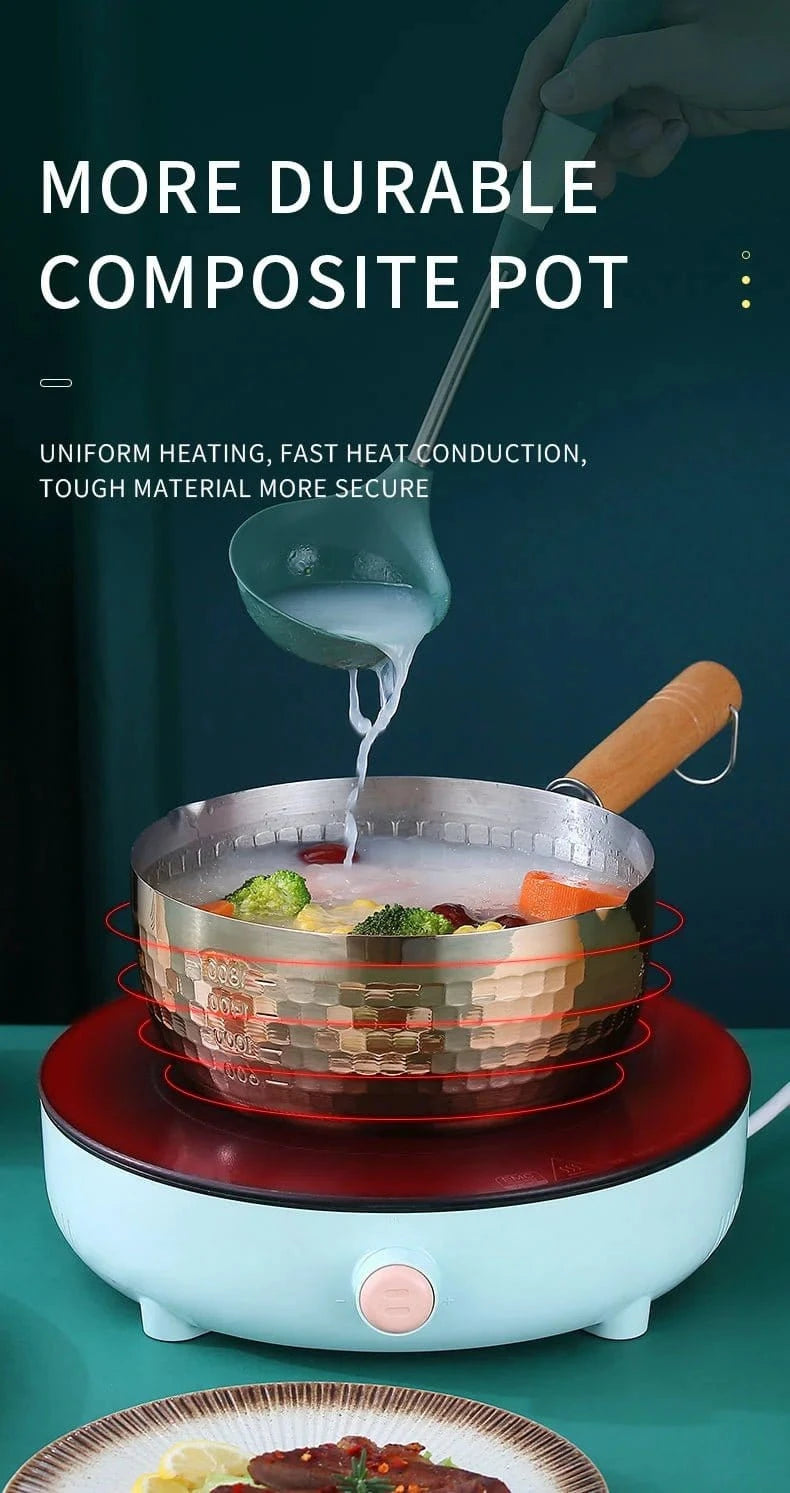 Japanese Snowflake Stainless Steel Pot - Non - Stick, Uncoated, with Spout for Cooking, Noodles, or Milk - KitchenKlout