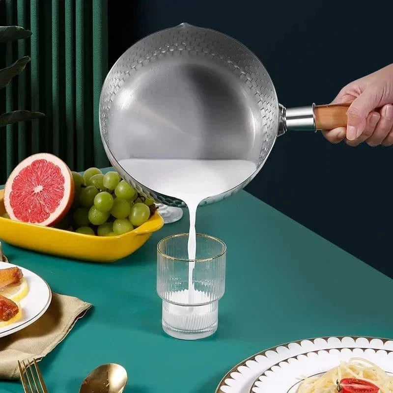 Japanese Snowflake Stainless Steel Pot - Non - Stick, Uncoated, with Spout for Cooking, Noodles, or Milk - KitchenKlout