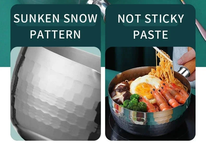 Japanese Snowflake Stainless Steel Pot - Non - Stick, Uncoated, with Spout for Cooking, Noodles, or Milk - KitchenKlout