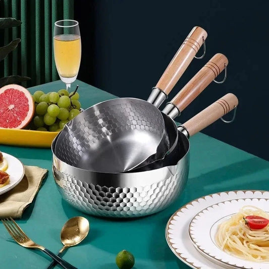 Japanese Snowflake Stainless Steel Pot - Non - Stick, Uncoated, with Spout for Cooking, Noodles, or Milk - KitchenKlout