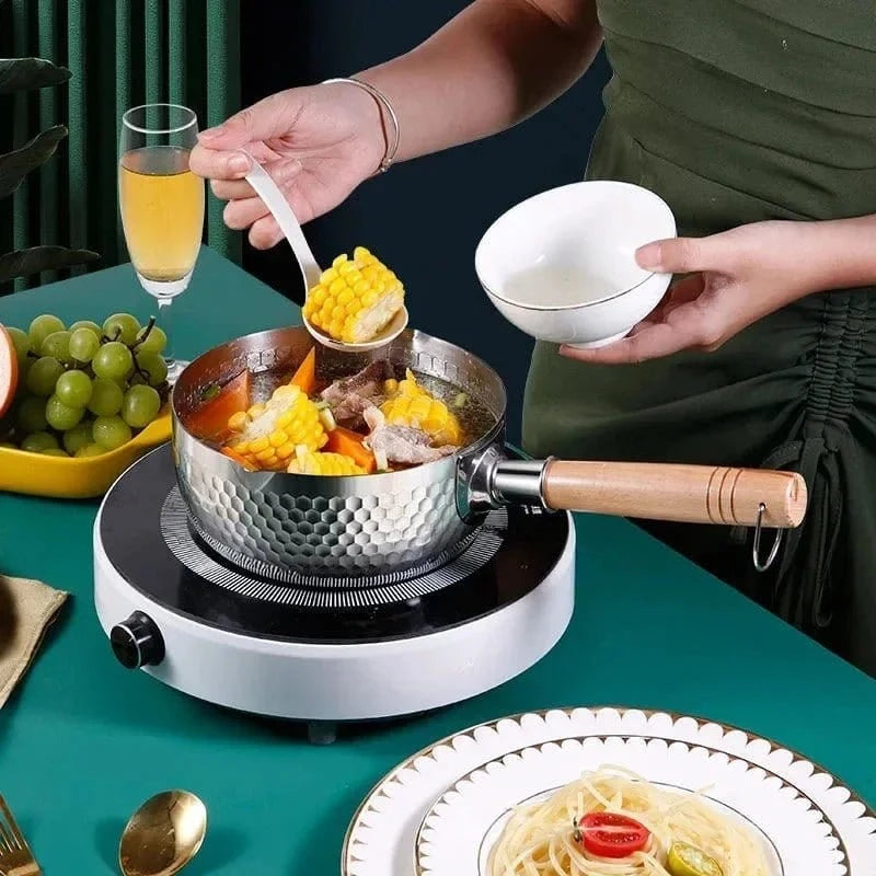 Japanese Snowflake Stainless Steel Pot - Non - Stick, Uncoated, with Spout for Cooking, Noodles, or Milk - KitchenKlout