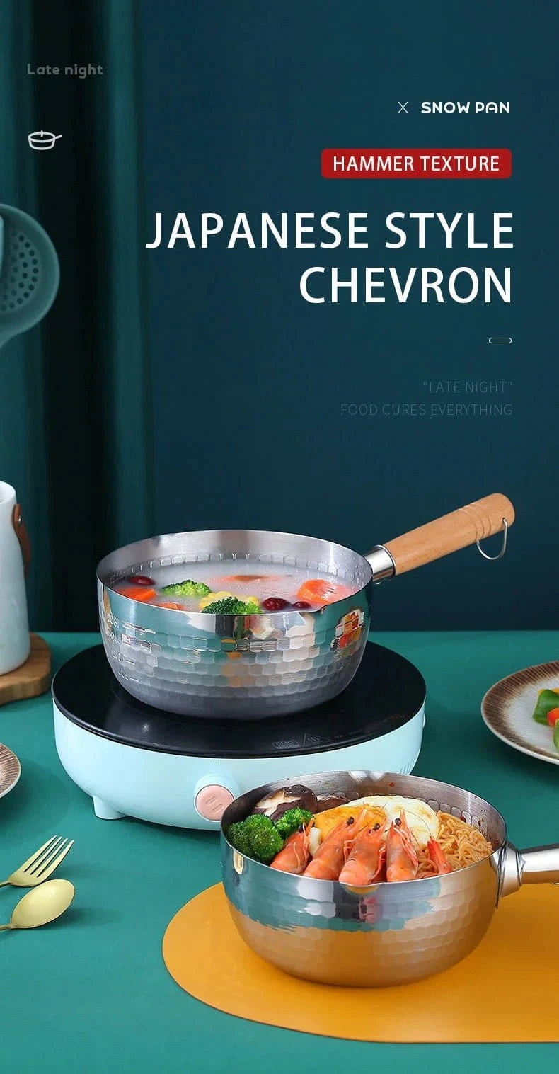 Japanese Snowflake Stainless Steel Pot - Non - Stick, Uncoated, with Spout for Cooking, Noodles, or Milk - KitchenKlout