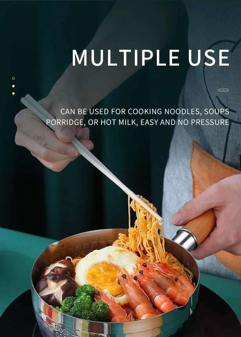 Japanese Snowflake Stainless Steel Pot - Non - Stick, Uncoated, with Spout for Cooking, Noodles, or Milk - KitchenKlout