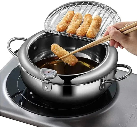 Japanese Stainless Steel Deep Fry Pot – Tempura Fryer with Lid
