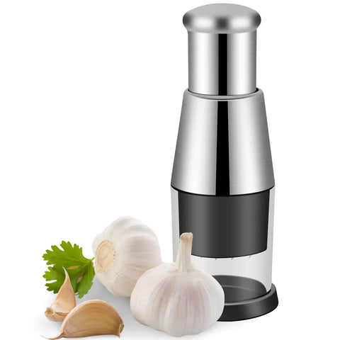 Manual Garlic Chopper & Food Processor - Hand Push Mini Tool for Kitchen Prep
