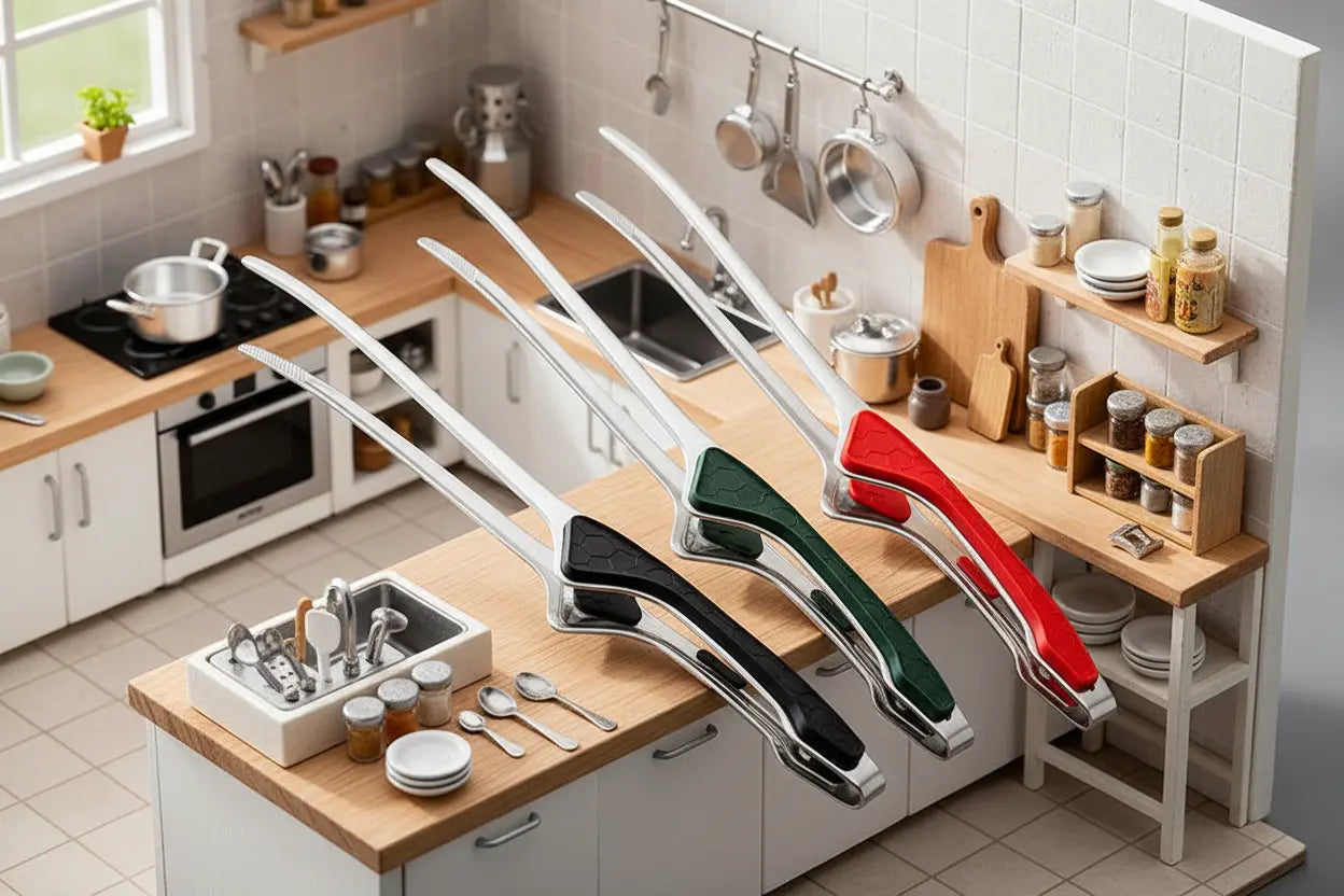 Miniature Stainless Steel Kitchen Tongs - 3 Colors | Non-Slip Tiny Cooking Tool 