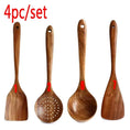 Natural Teak Wood Kitchen Tool Set: Spoon, Ladle, Turner, Rice Colander, and Soup Skimmer - KitchenKlout